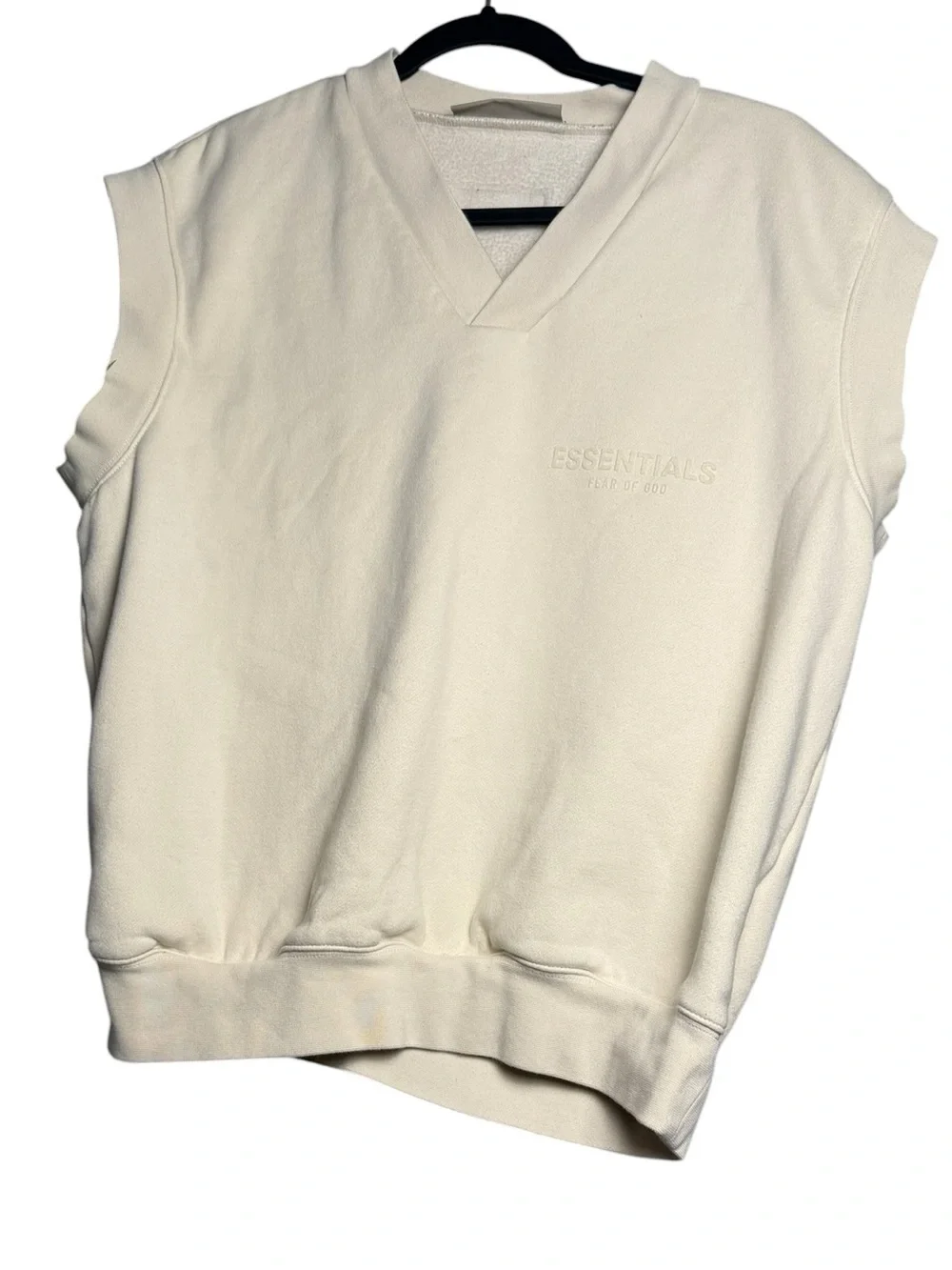 FOG Fear of God Essentials V Neck Sweatshirt Vest Off White Cream S Oversized